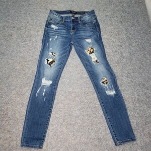 Judy Blue Womens Jeans Size‎ 7/28 Skinny Distressed Leopard Patch Denim